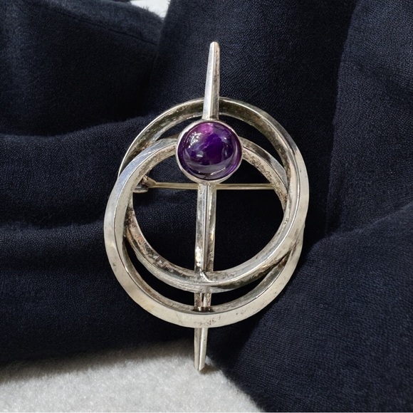 Unique Scandinavian Amethyst Sterling Silver Brooch — Arvo Saarela - Picture 1 of 9